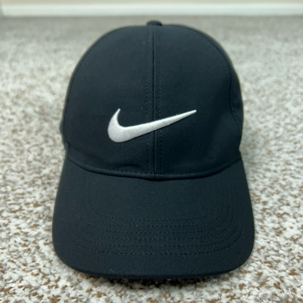 Nike Hat Men One Size Black Perforated Breathable Adjustable Swoosh Cap Legacy91
